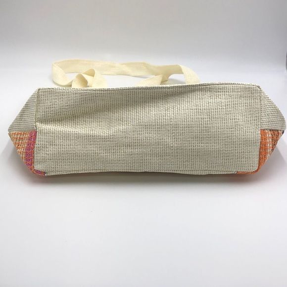 J Francis orange/multicolored woven tote bag with zip top and inside slip pocket - Picture 4 of 6